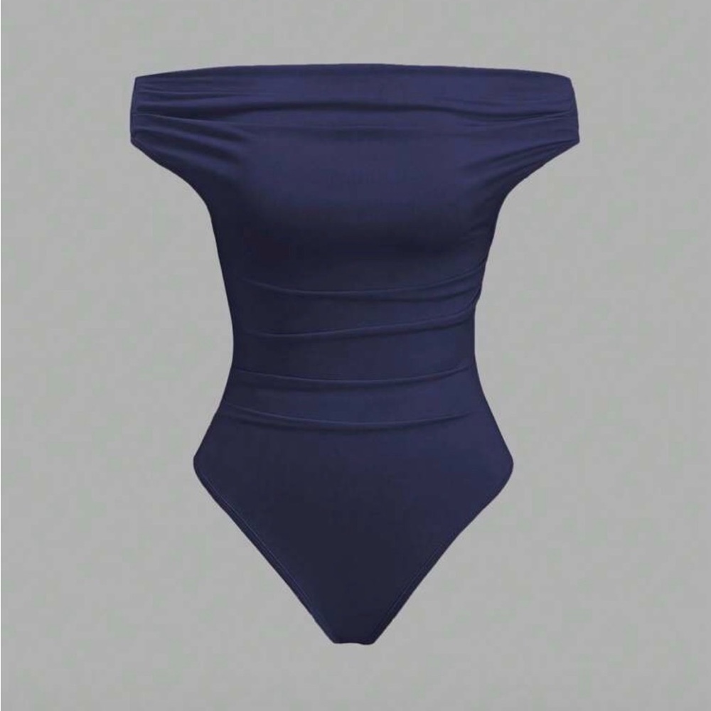 Navy Off-Shoulder One-Piece bodysuit